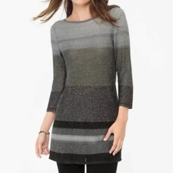 White House Black Market Tops - 2/$30 White House Black Market Knit Tunic Top Striped Ombre Grey Large #9915